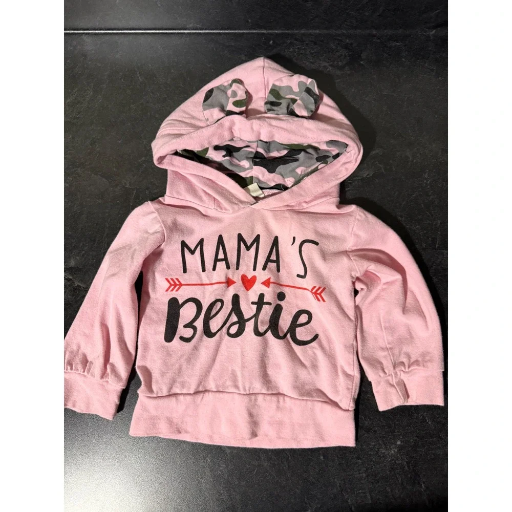 Baby Girls 3pc Camo Bundle Outfit Set 6-9M Mama's Bestie Hoodie Bodysuit Cute